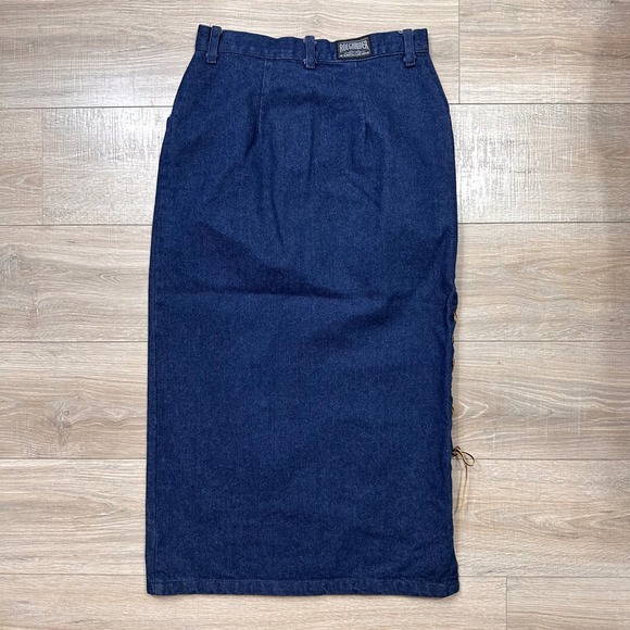 Vintage Roughrider Blue Denim Long Maxi Skirt Lace Up Western‎ Cowgirl Rodeo 29W - Picture 6 of 8